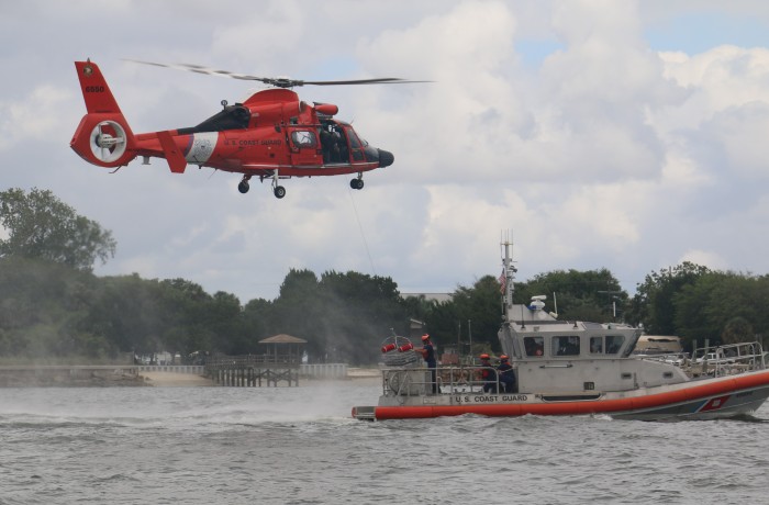 U.S. Coast Guard running rescue drills